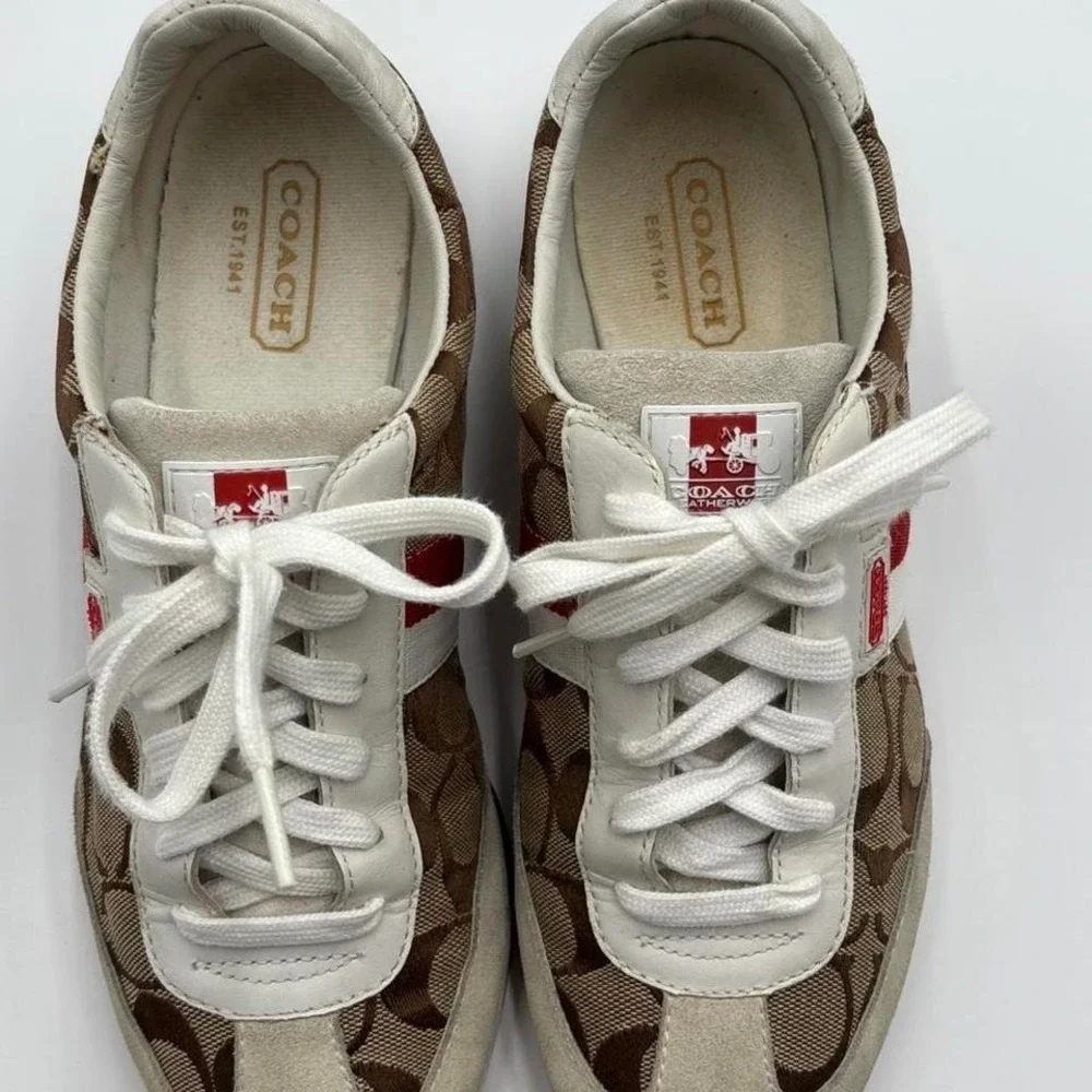 Coach Joss Signature Sneakers Women's 8.5 Brown Monogram Canvas Low Top Shoes - Picture 5 of 8